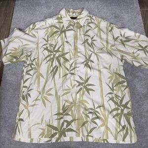 Tori Richard Shirt Mens XL Green Bamboo Silk Cotton Hawaiian Aloha Button Front